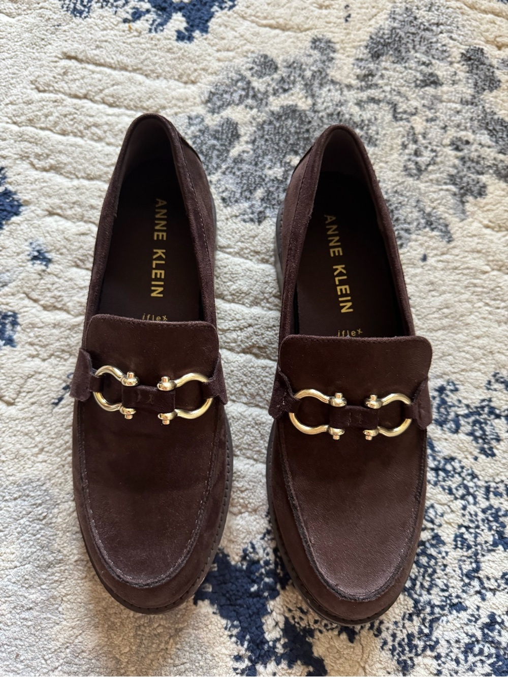 Anne Klein Dark Brown Suede Horsebit Loafers